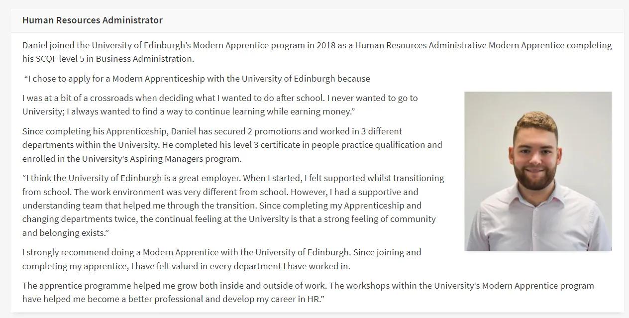Daniel, a Modern Apprentice in Business Administration