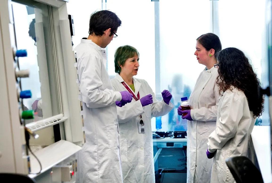 Students in a laboratory environment.